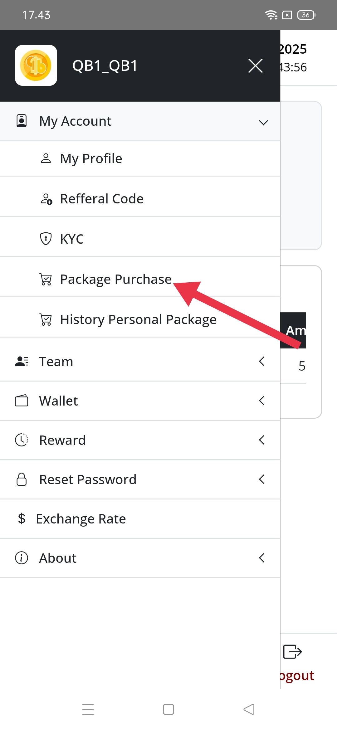 Klik My Account → Package Purchase